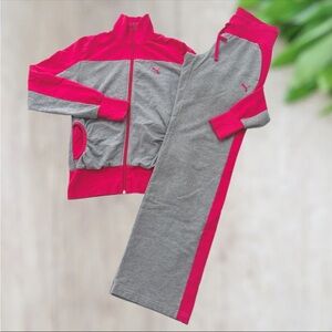 Vintage PUMA Women's 2PC Full-Zip Jacket & Pant Set in Pink/Gray, Small